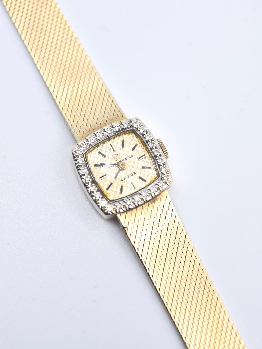 Vintage 14K Gold Omega Retailed by Tiffany & Co. Diamond Wrist Watch