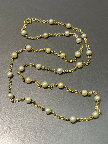 18K Yellow Gold 4.0 mm Akoya Pearl Station Necklace 21.0 inches