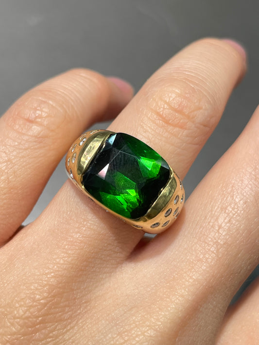 18K Yellow Gold 8.7 CTW Green Tourmaline Diamond Ring
