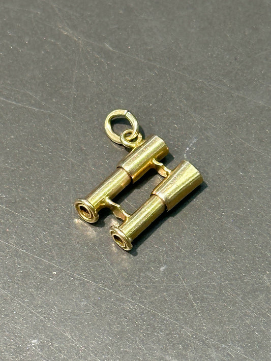 复古 14K 黄金铰接式双筒望远镜吊饰