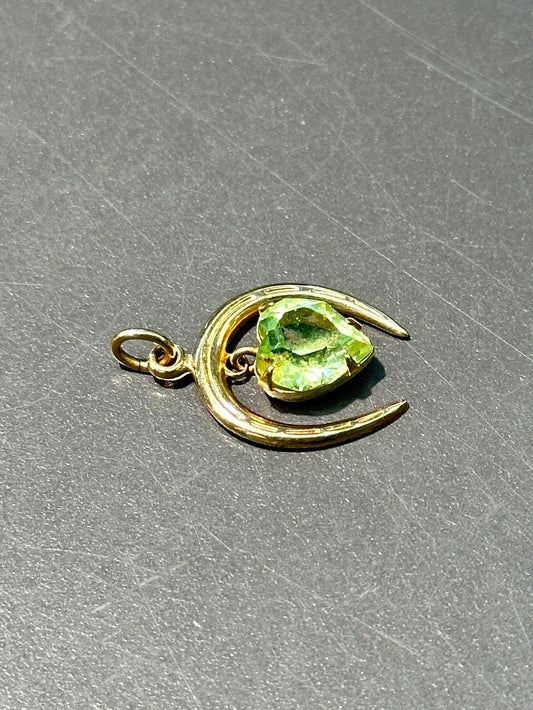 复古 14K 金心形橄榄石马蹄吊坠