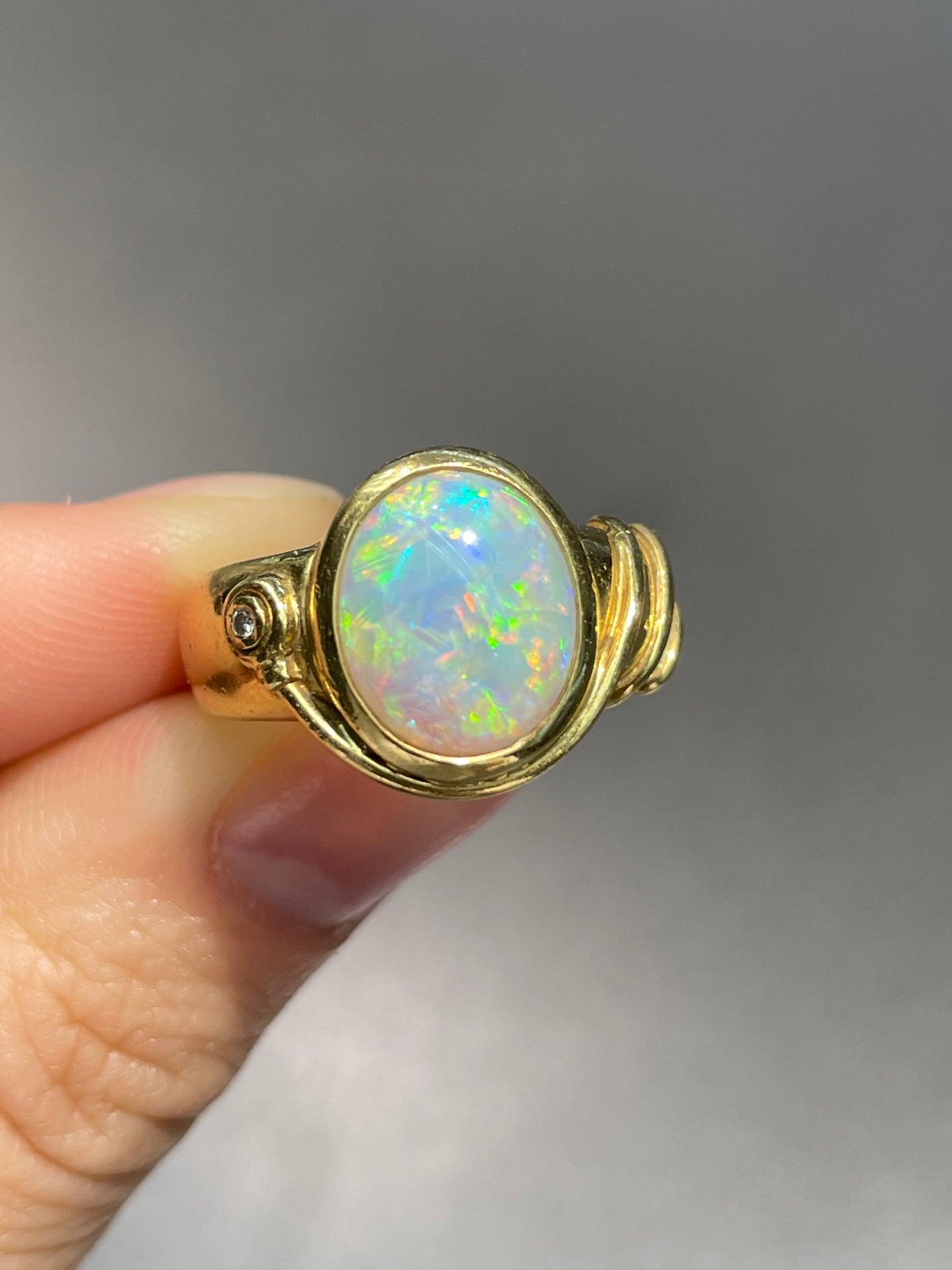 Contemporary 18K Gold Opal Diamond Coil Band Ring