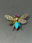 Vintage 18K Gold Articulate Turquoise and Ruby Bug Brooch