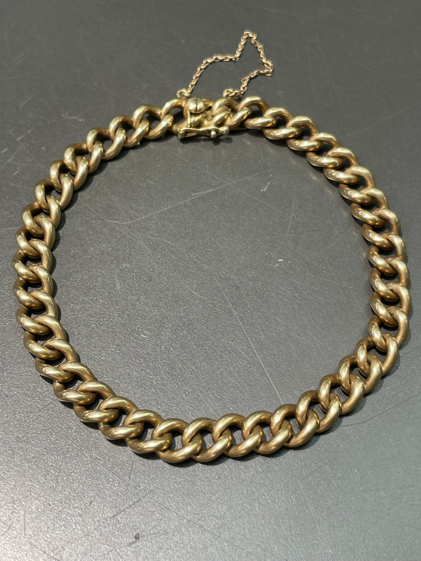 Vintage Dutch 14K Yellow Gold Solid 7.0mm Curb Link Bracelet