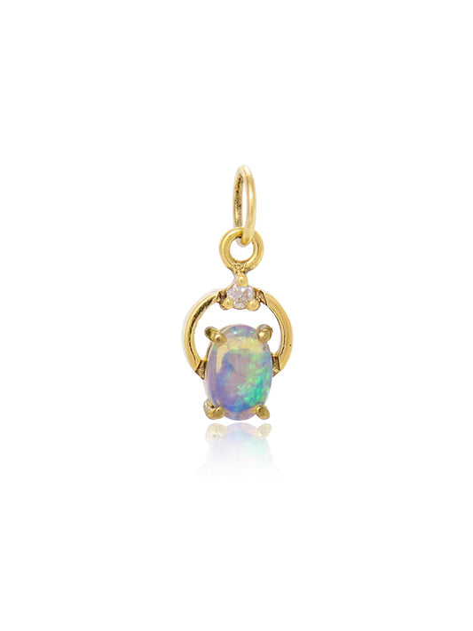 Vintage 14K Gold Opal Diamond Charm