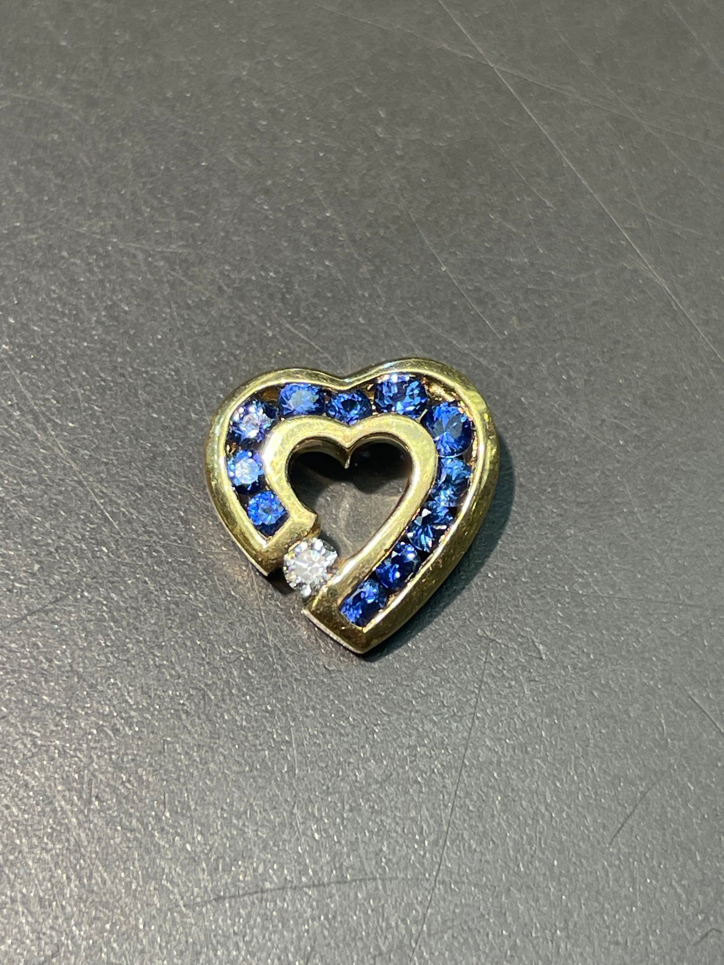 Charles Krypell 18K 金蓝宝石钻石心形滑动吊坠