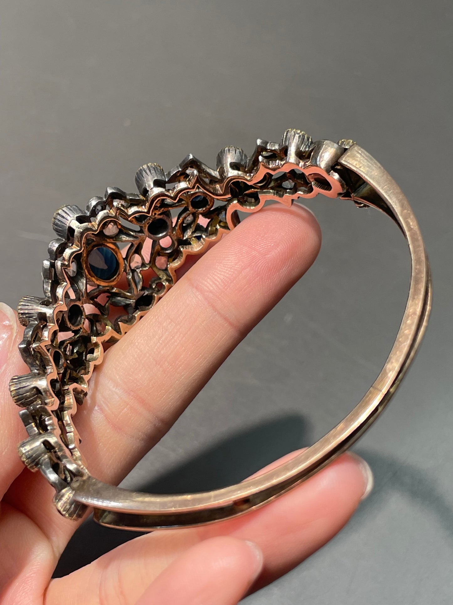 Bracelet en diamant et saphir en argent 925 de style géorgien 14 carats