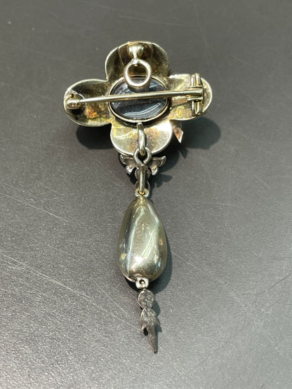 Antique Victorian 14K Gold Silver Diamond Garnet Pendant Brooch