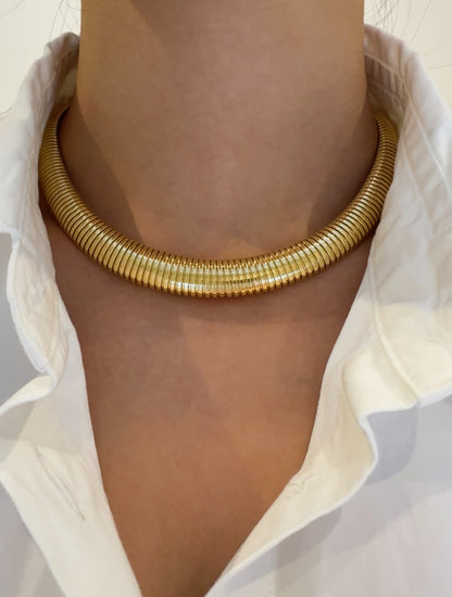 Retro 14K Yellow Gold Tubogas Slinky Chain Choker Necklace