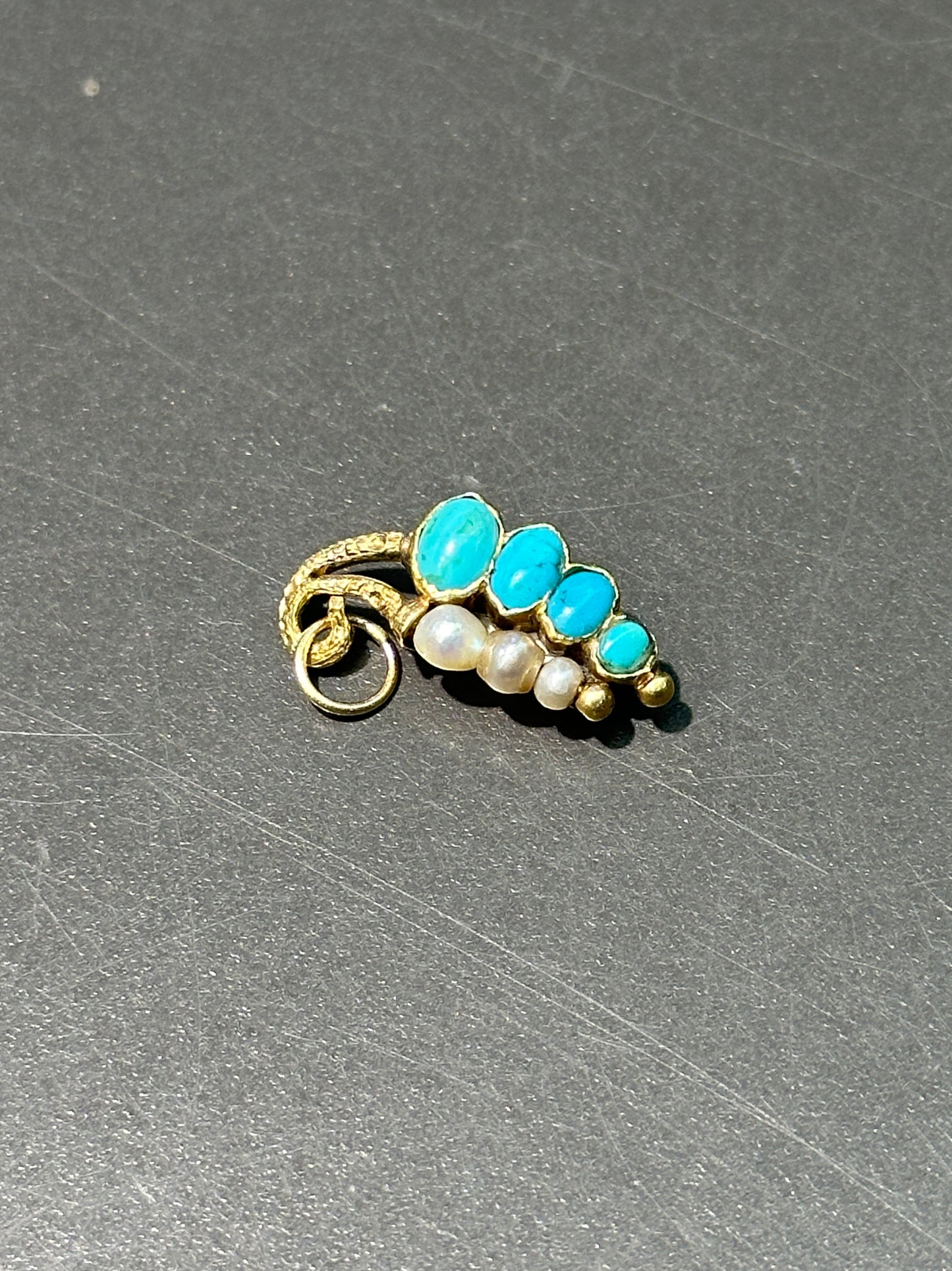 Victorian 14K Gold Pearl and Turquoise Butteryfly Charm