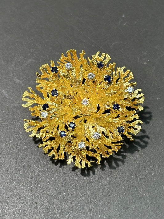 Tiffany & Co. 18K Gold Sapphire and Diamond Coral Reef Brooch