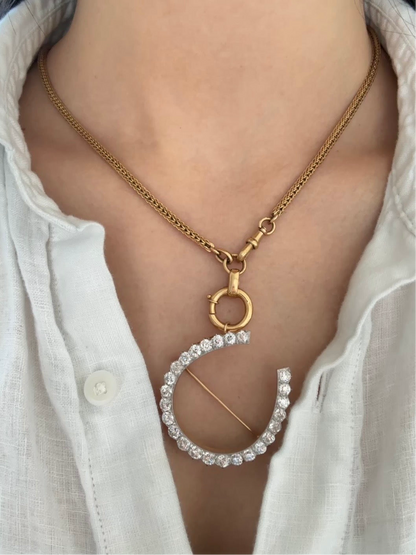 Antique Edwardian Platinum 18K Yellow Gold 4.30 CTW Diamond Horse Shoe Brooch Pendant