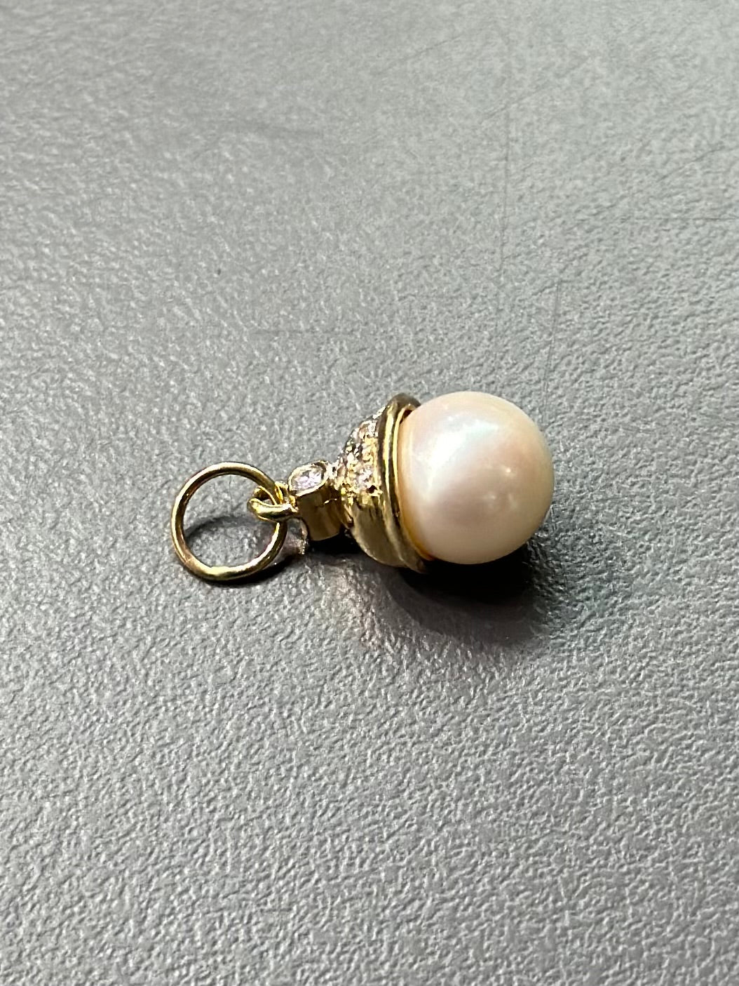 14K Gold Pearl and Diamond Charm