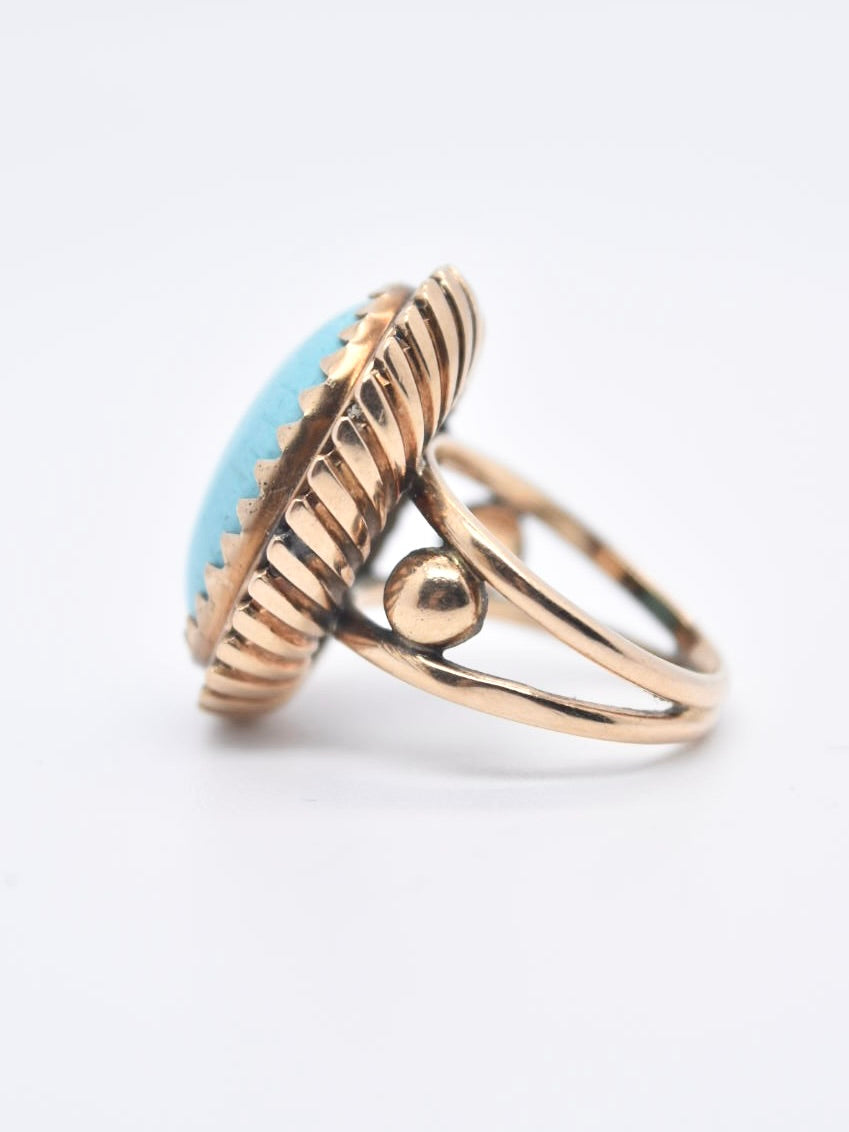 Bague Turquoise Victorienne En Or 14K SZ 6.5