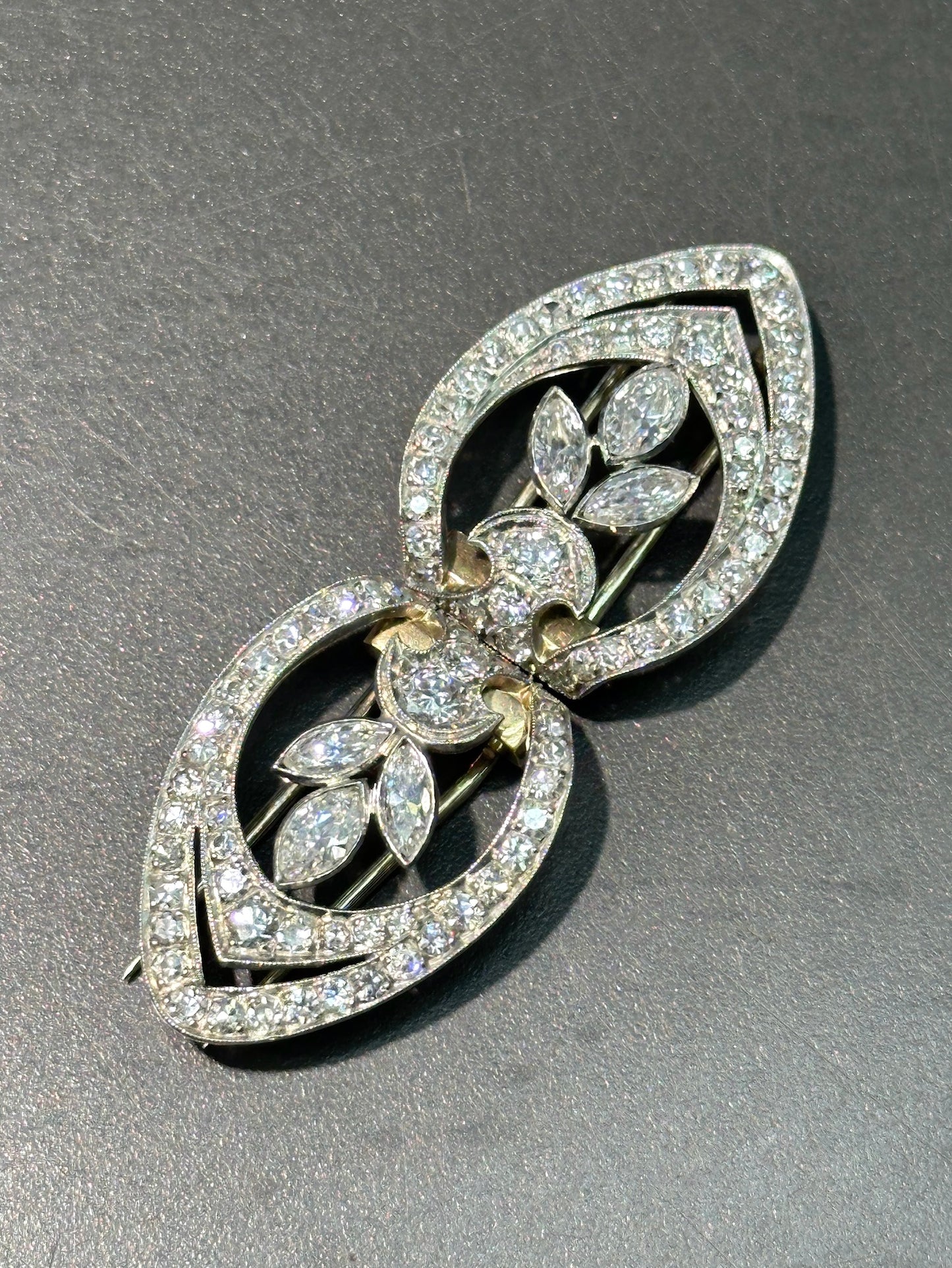 Art Deco Platinum 3.6 CTW Diamond Double Dress Clip Brooch