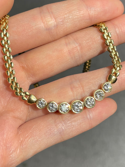 14K Yellow Gold 1.85 CTW Diamond Bezel Bubble Chain Necklace