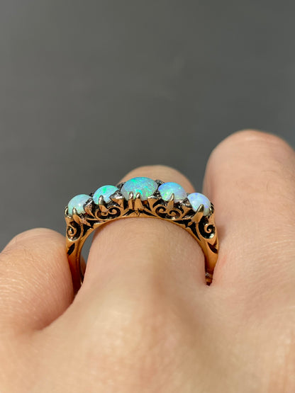 Antique Edwardian Five Stone Opal Diamond Ring
