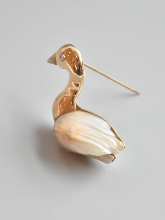 Vintage 14K Gold Pearl Diamond Swan Brooch