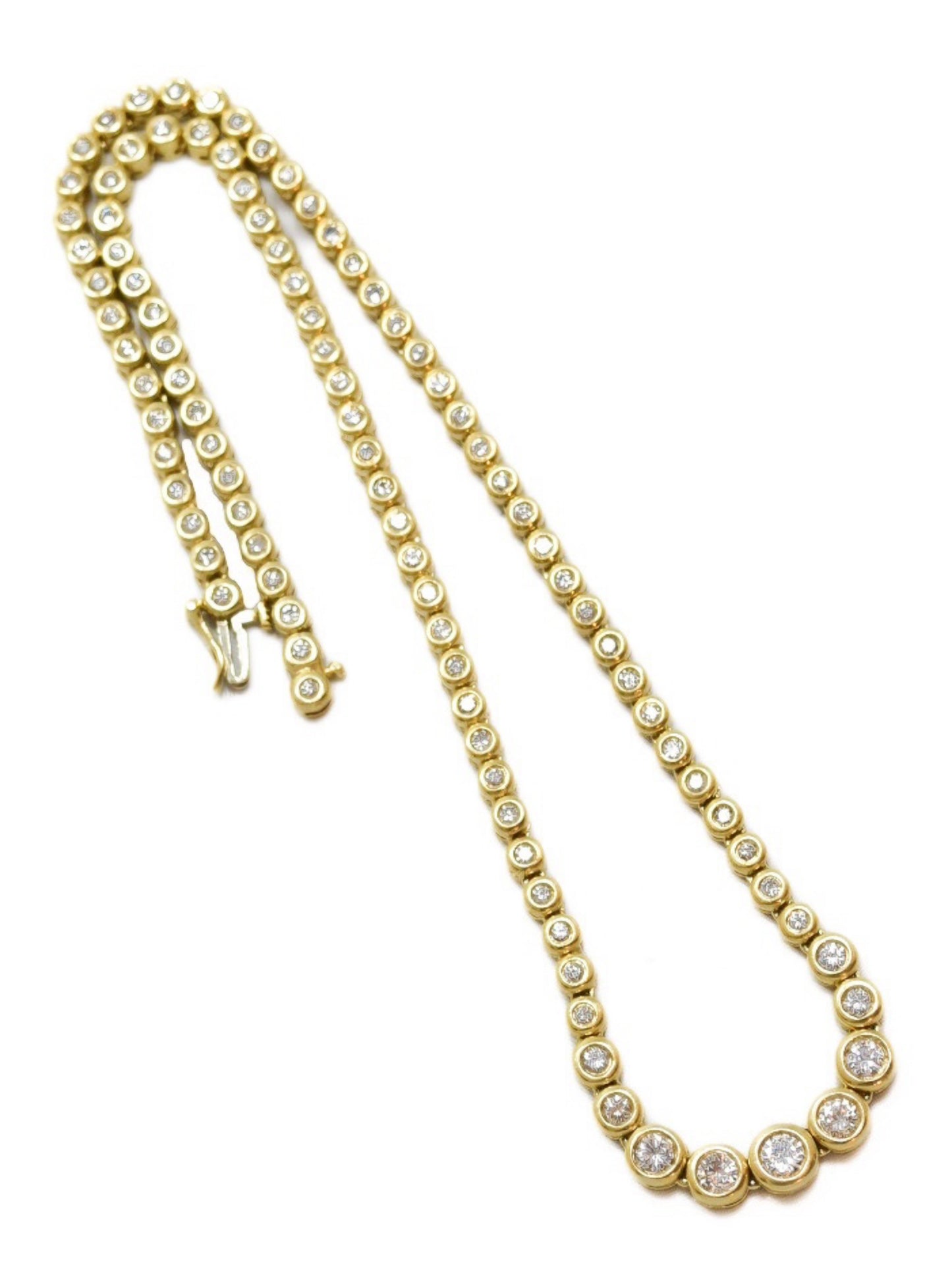 14K Gold 6.25 CTW Diamond Bezel Graduated Tennis Necklace