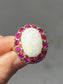 vintage 14K Gold Opal et Synthétique Ruby Halo Ring Taille 6.5