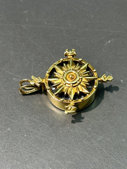 复古 18K 金工作罗盘吊坠