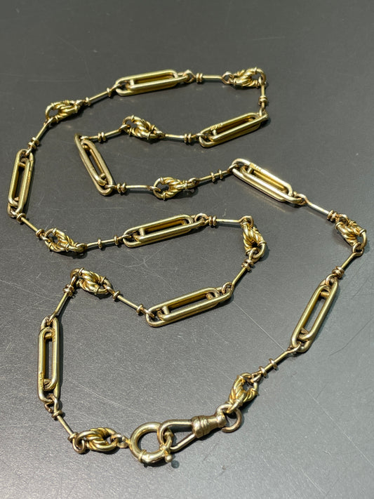 Collier de chaîne de montre Albert à motif bicolore Art déco en or 14 carats