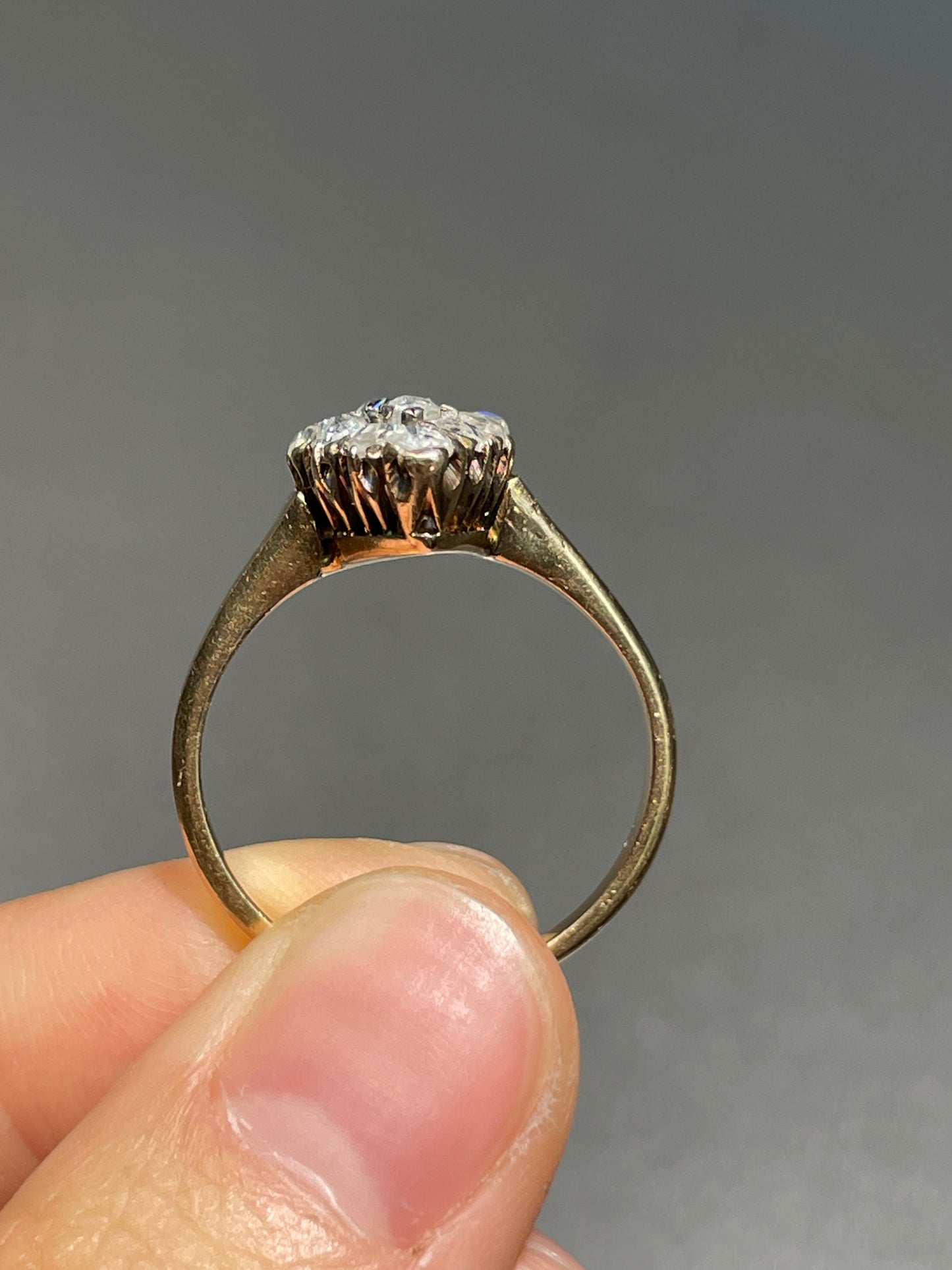 Antique Edwardian 14K Yellow Gold 1.45 CTW Diamond Navette Cluster Ring