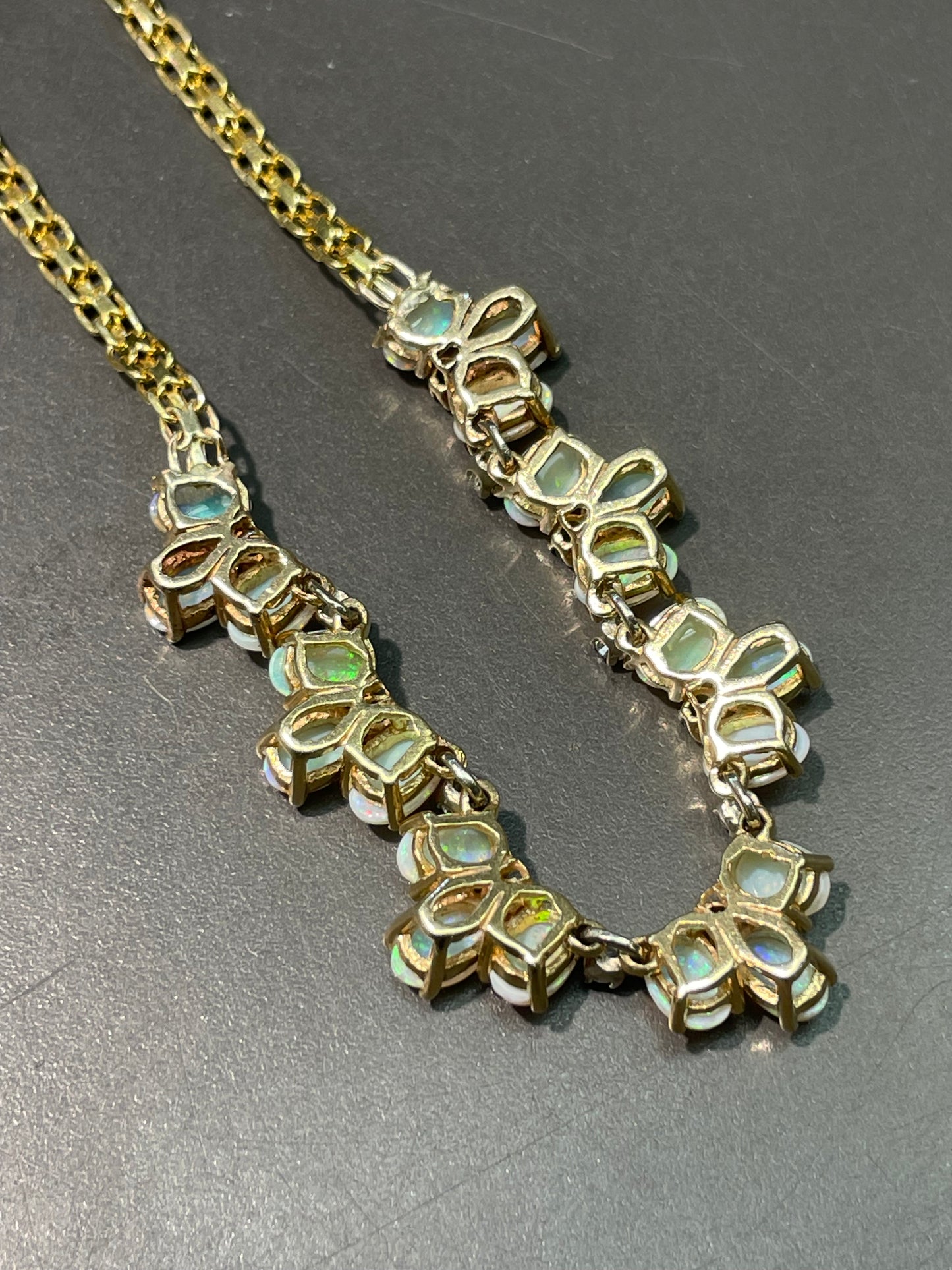 Vintage 14K Yellow Gold Opal Emerald Diamond Necklace