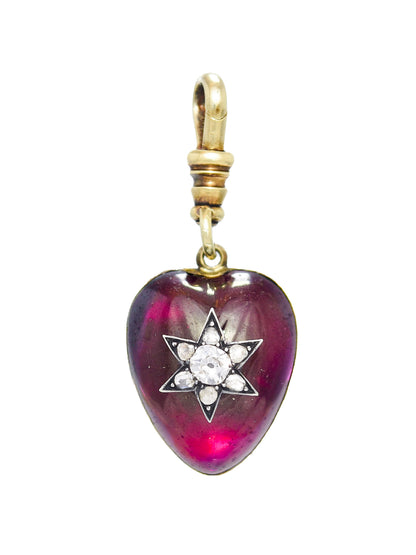 Antique 14K Gold Garnet Diamond Starburst Pendant