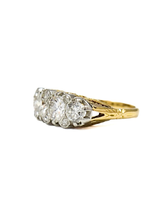 Antique 18K Yellow Gold Topped Platinum 2.62 CTW Four Stone Diamond Ring