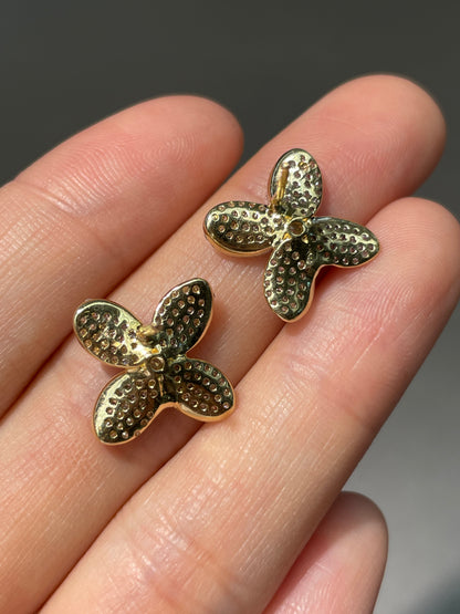 14K Gold Diamond Flower Stud Earring