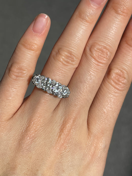 Antique 18K Yellow Gold Topped Platinum 2.62 CTW Four Stone Diamond Ring