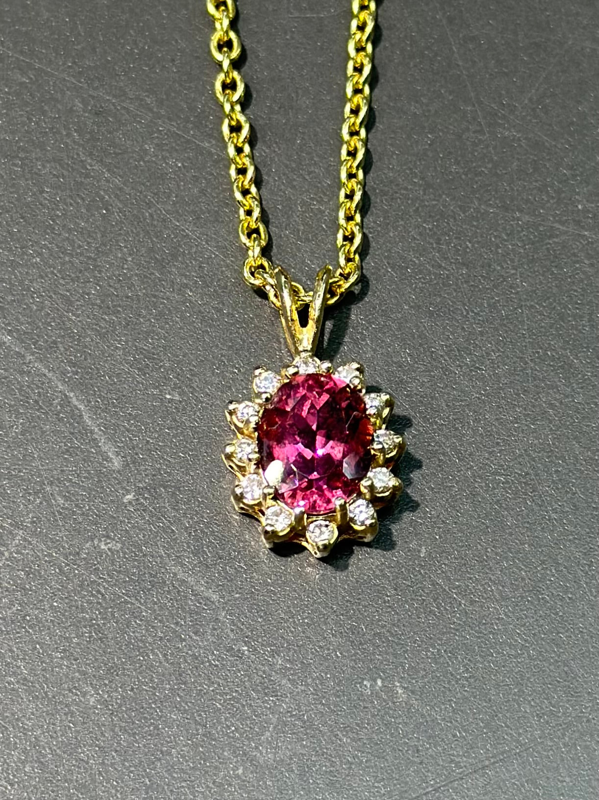 Vintage 14K Gold Tourmaline Diamond Halo Pendant