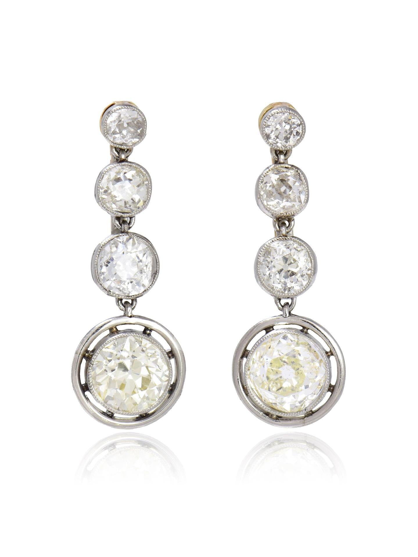 Edwardian 4.8CTW Old Mine Cut Diamond Drop Earrings