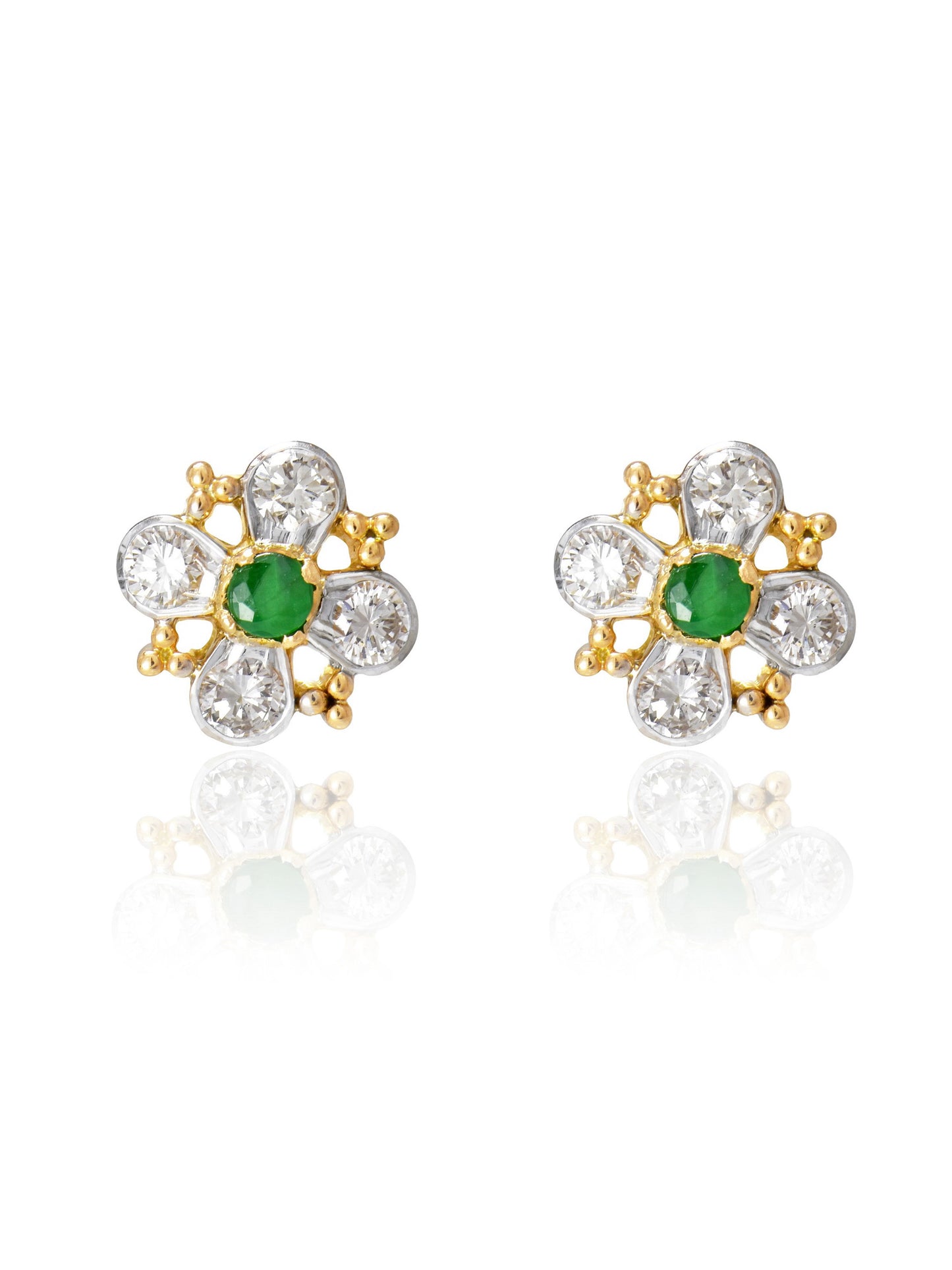 14K Gold Diamond Emerald Flower Cluster Earring