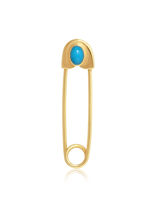 Vintage 18K Gold Turquoise Safety Pin Brooch