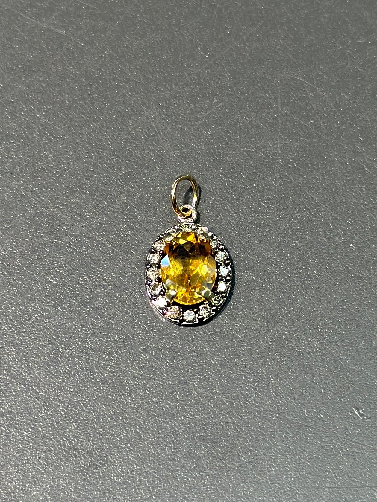 14K Gold Citrine and Diamond Halo Pendant