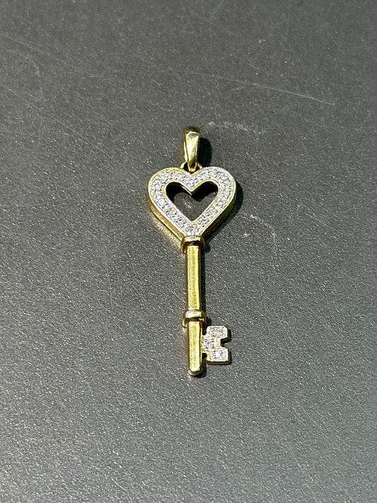 14K Gold Diamond Heart Key