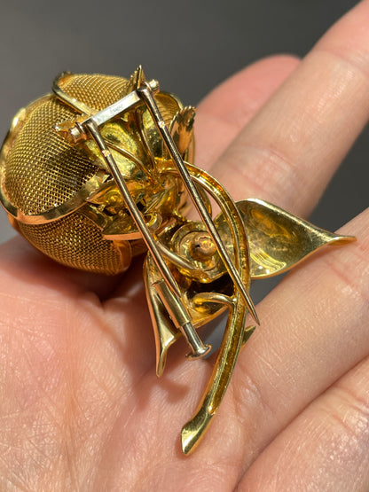 French 18K Gold 1.30 CTW Diamond En Tremblant Flower Brooch