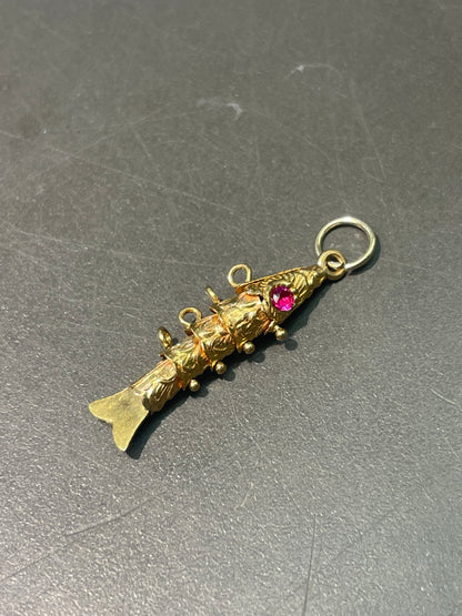 复古 18K 金铰接式鱼形吊坠