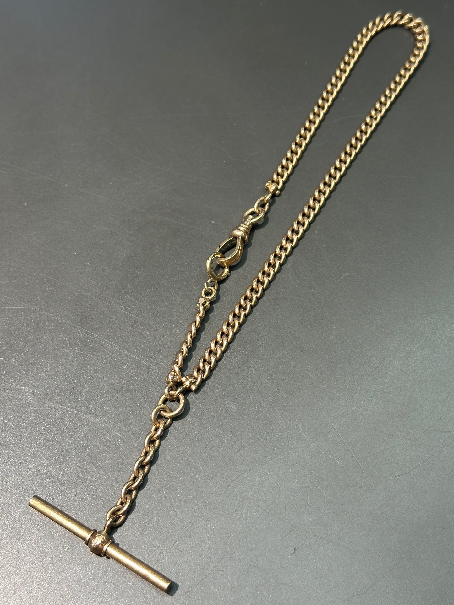 Vintage 14K Yellow Gold Curb Link Albert Watch Chain Necklace