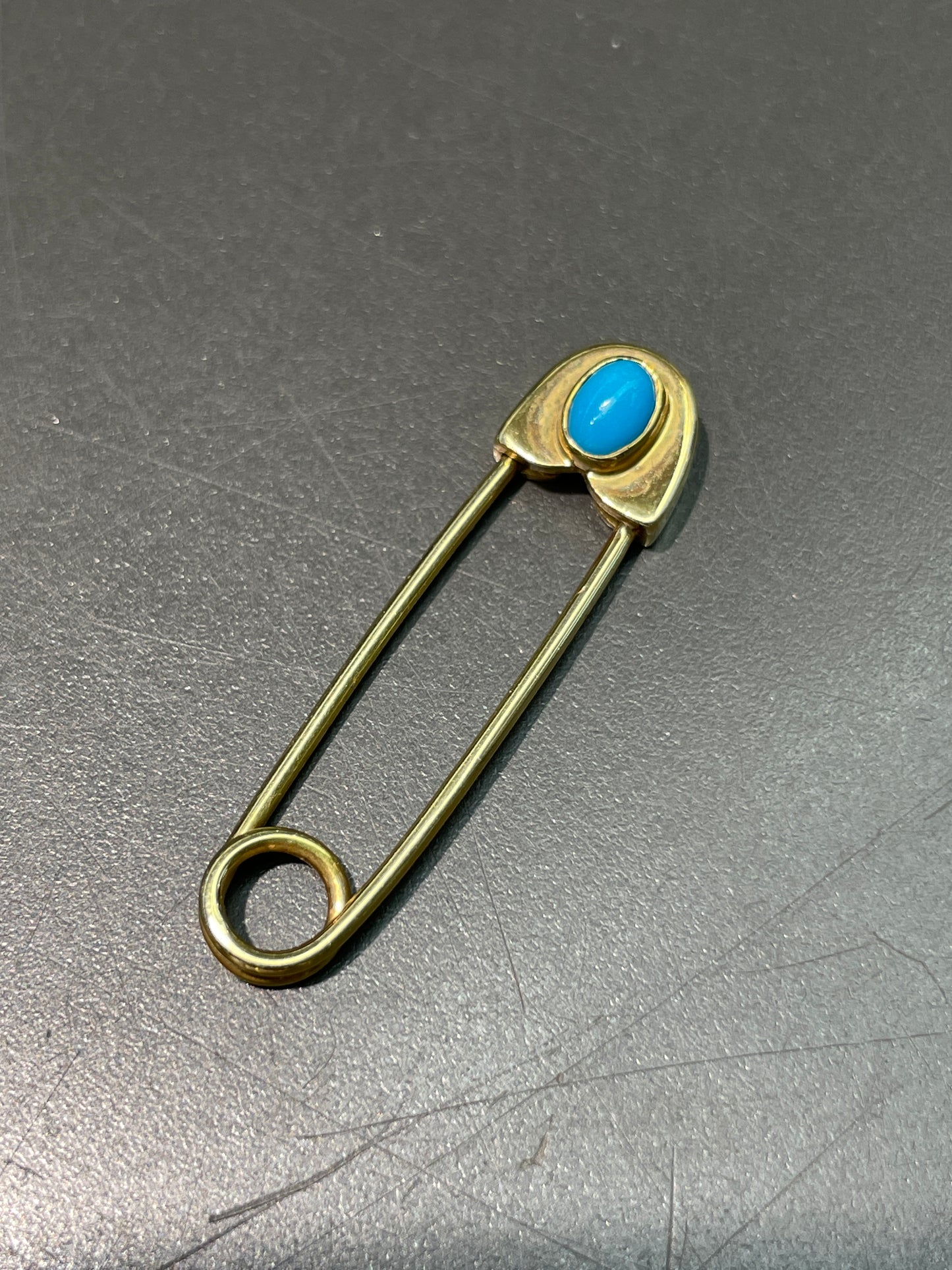 Vintage 18K Gold Turquoise Safety Pin Brooch