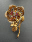 French 18K Gold Ruby Diamond En Tremblant Flower Brooch