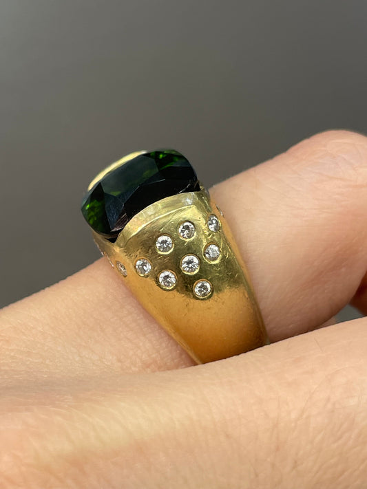 18K 黄金 8.7 CTW 绿碧玺钻石戒指