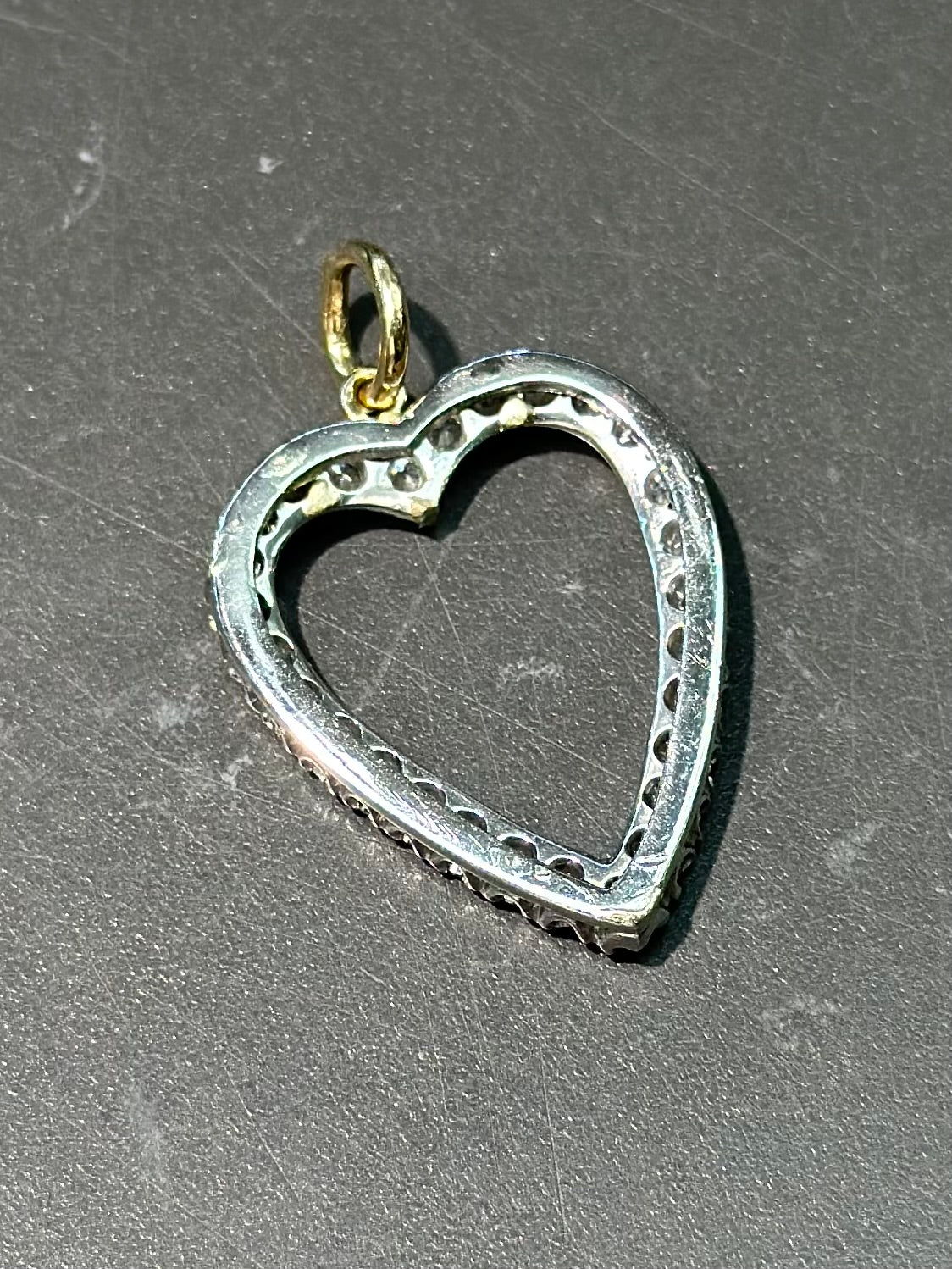 Platinum Elongated Diamond Open Heart Pendant