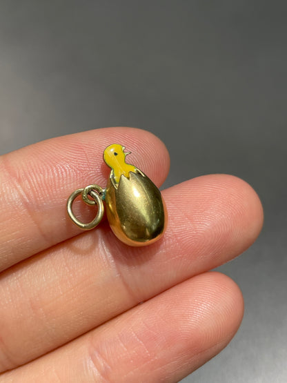 Vintage 14K Gold Enamel Chick in Egg Charm
