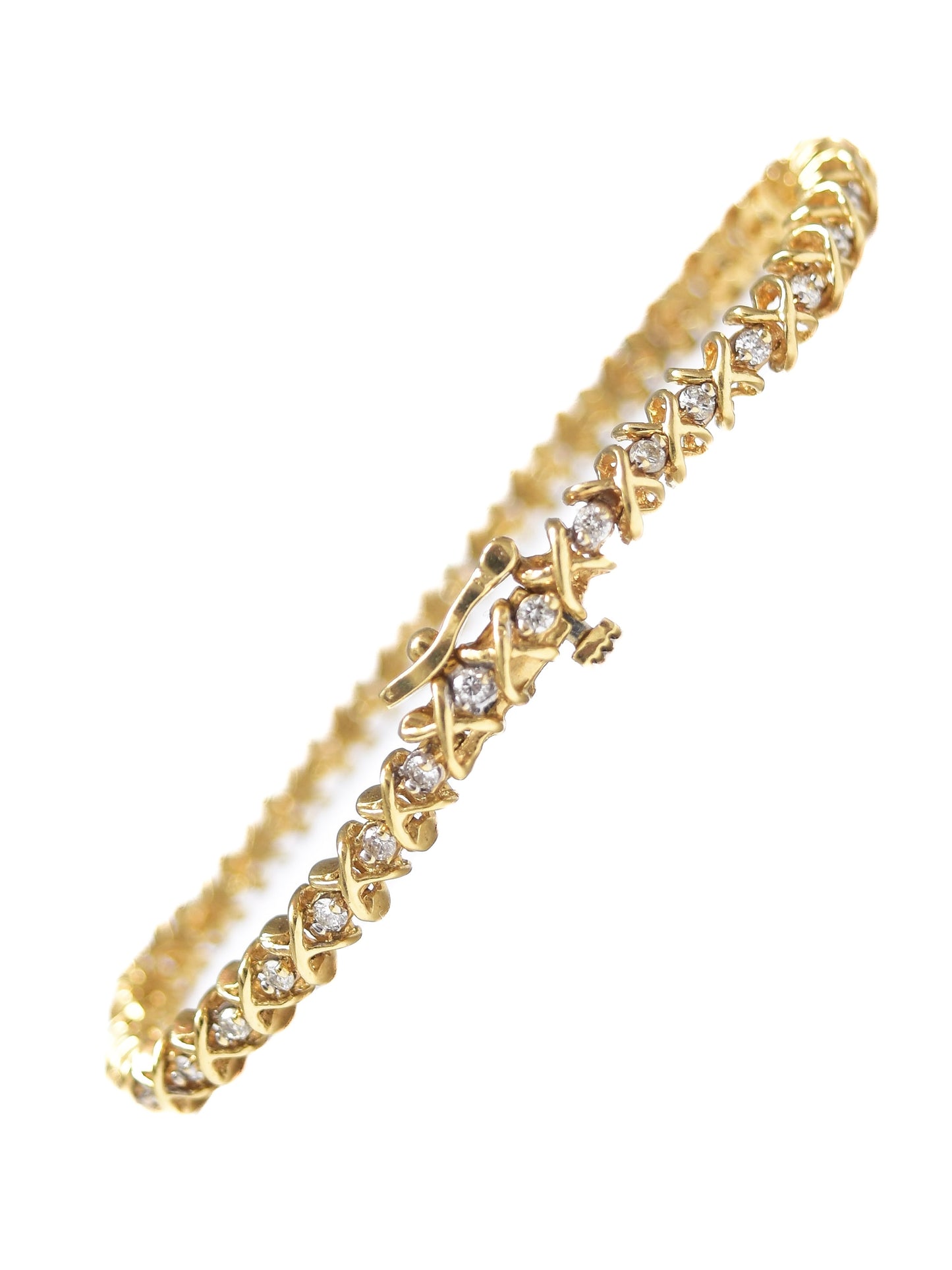 Vintage 14K Yellow Gold “X” Link Diamond Tennis Bracelet