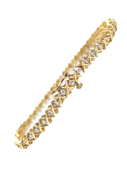 Vintage 14K Yellow Gold “X” Link Diamond Tennis Bracelet