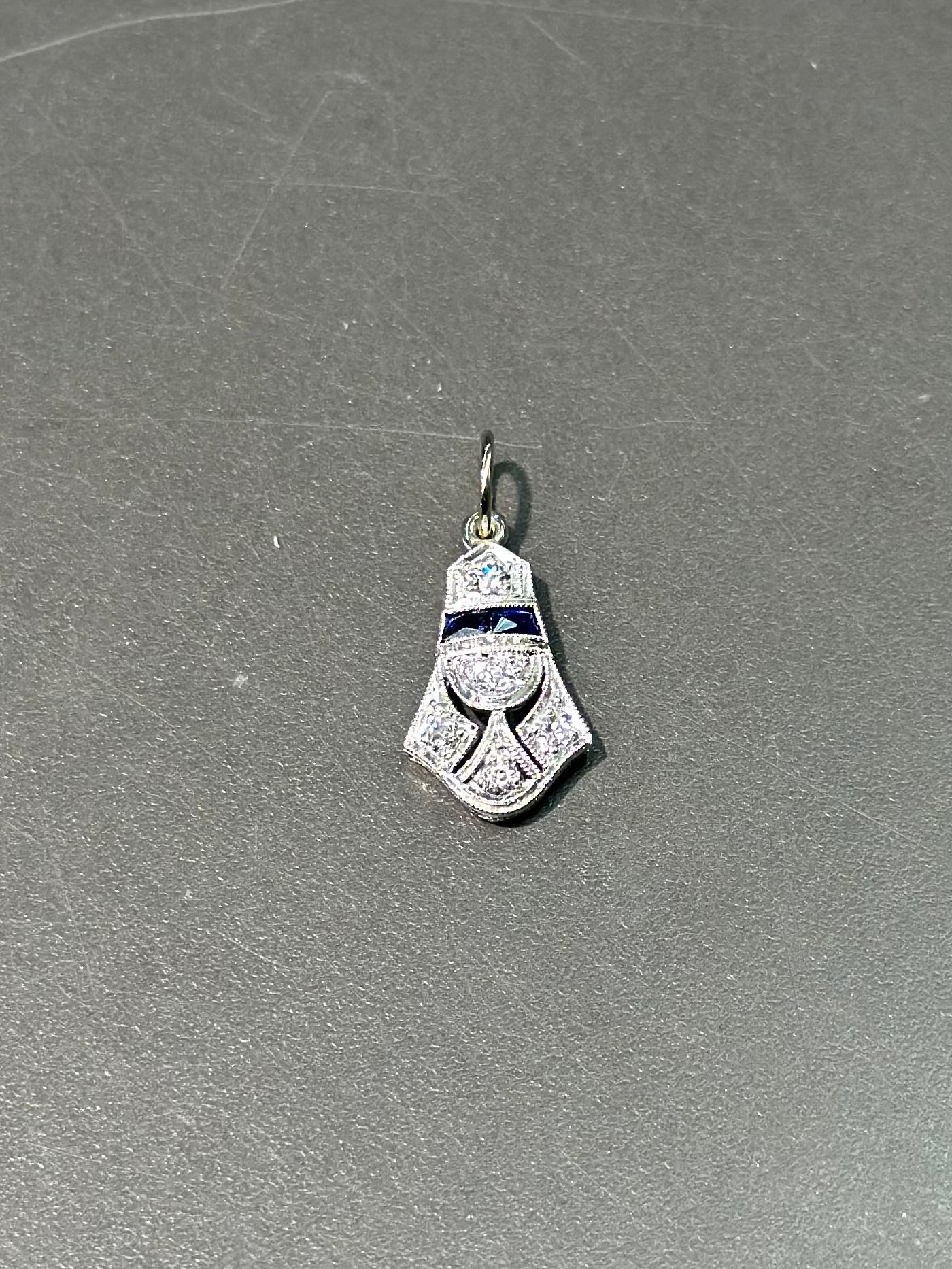 Art Deco Platinum Diamond and Sapphire Charm