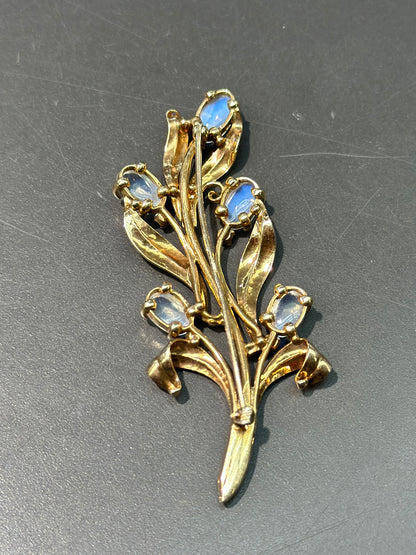 Bouquet rétro de fleurs de pierre de lune et de saphir en or 14 carats